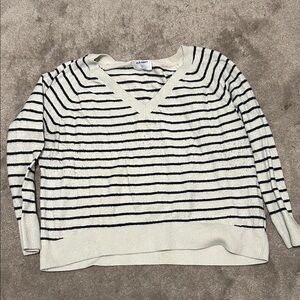 Old Navy V-Neck Sweater - Cream and Black Stripes